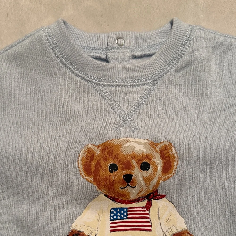 Blue Bear Print Kids One Piece - Picture 4 of 6